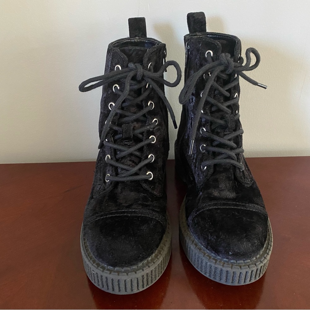 Dolls Kill, Kate Perry Black Velour Moto Booties